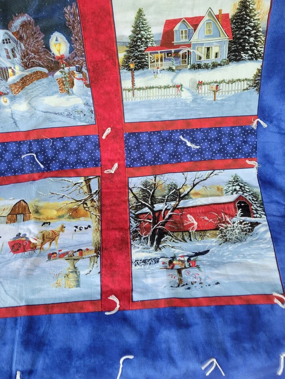 Handmade Quilt Lap Blanket Winter Scenes Blanket Red & Blue 46